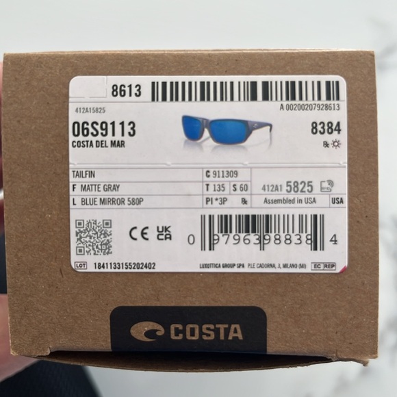 *NWT* COSTA Tailfin Sunglasses, Matte Gray Blue Polarized Lenses - Picture 10 of 10